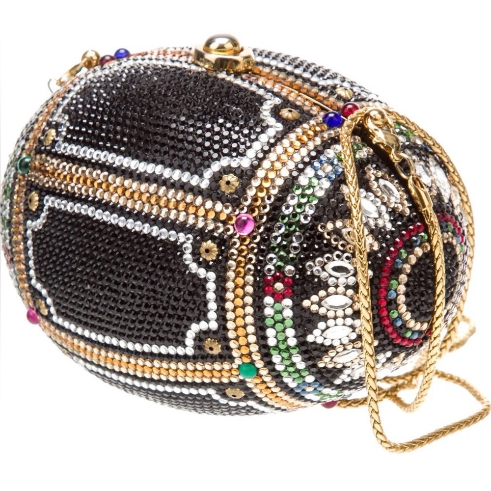 Katherine Baumann Egg Colle Black and Gold Beaded Clutch with Multicolor Accents
